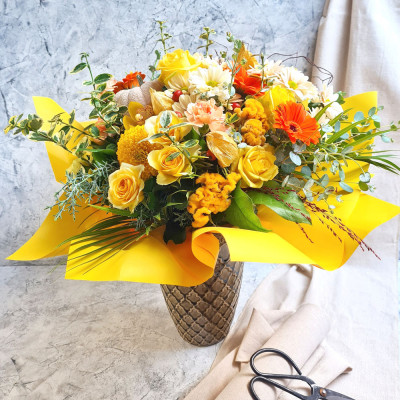 Őszi csokor - sárga árnyalatú szezonális virágokból